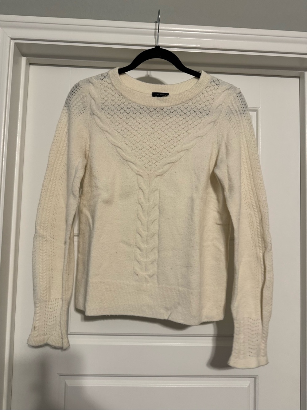 Talbots Cream Cable & Pointelle Crewneck Sweater